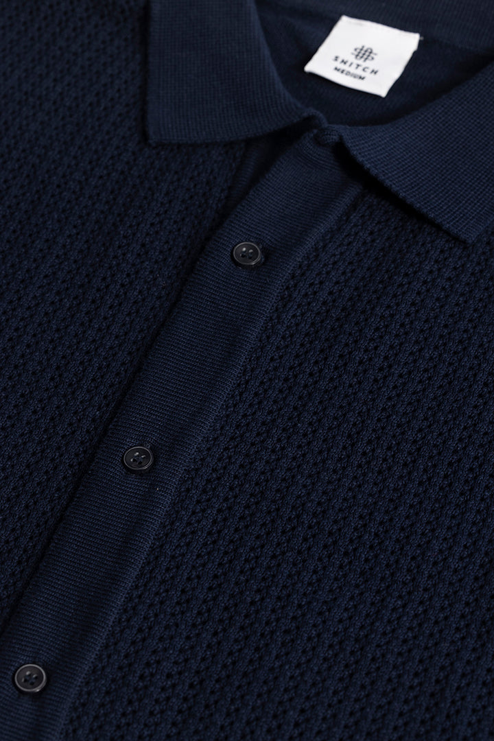 Serene Knit Elegance Navy Blue Shirt