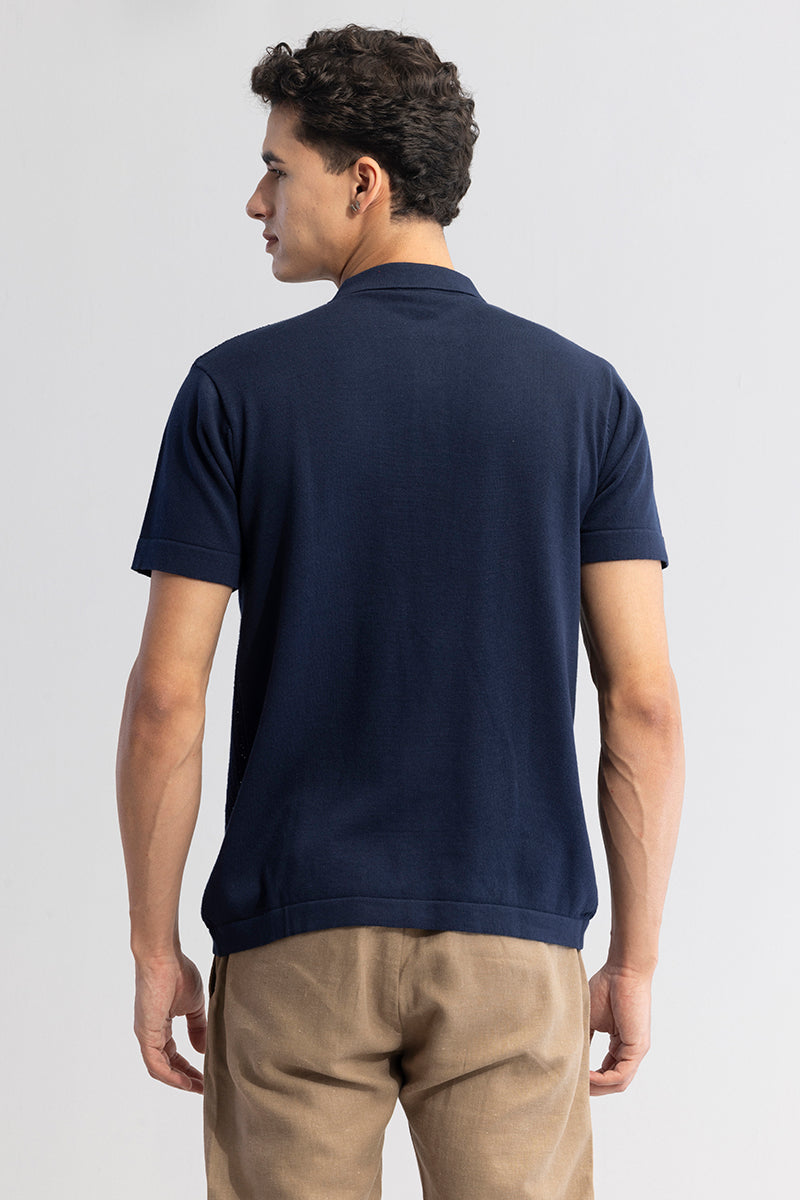 Serene Knit Elegance Navy Blue Shirt