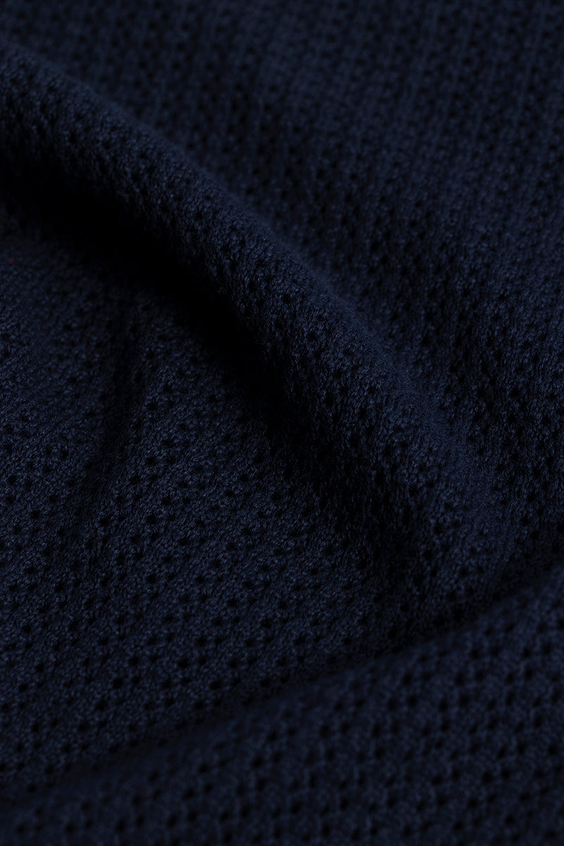 Serene Knit Elegance Navy Blue Shirt