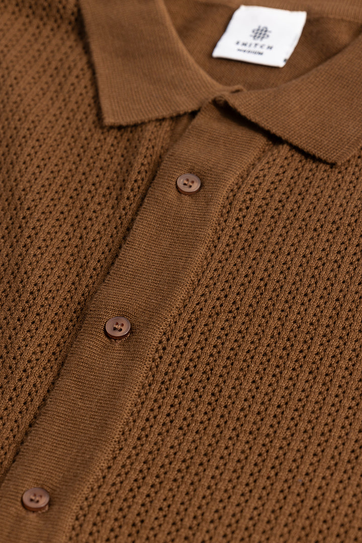 Serene Knit Elegance Brown Shirt