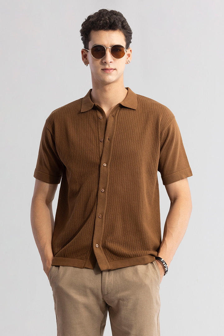 Serene Knit Elegance Brown Shirt