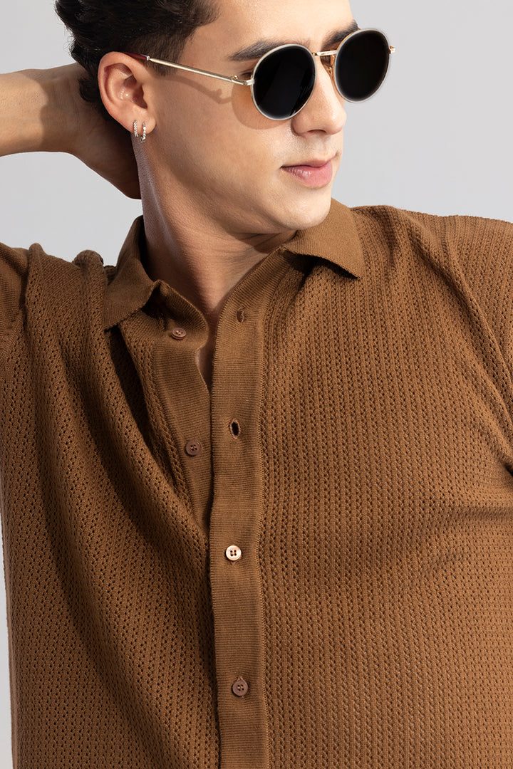 Serene Knit Elegance Brown Shirt