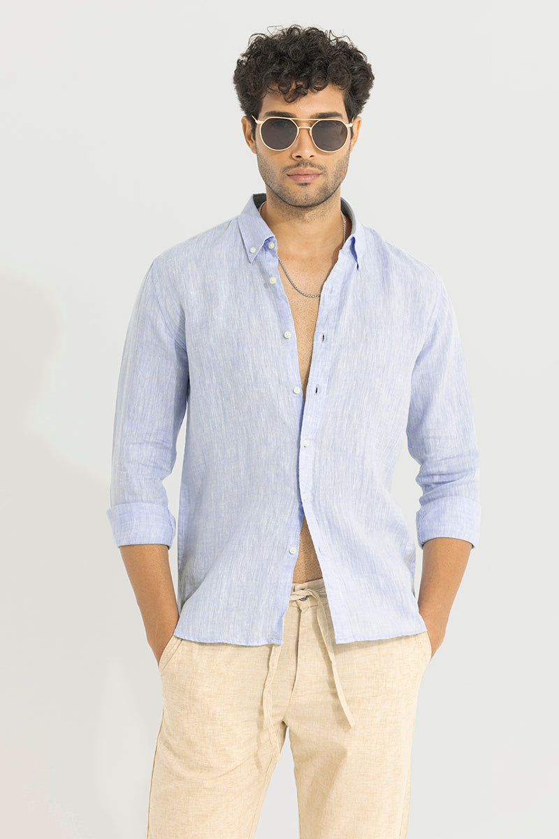 Buy Men's Buoyant Blue Linen Shirt Online | SNITCH