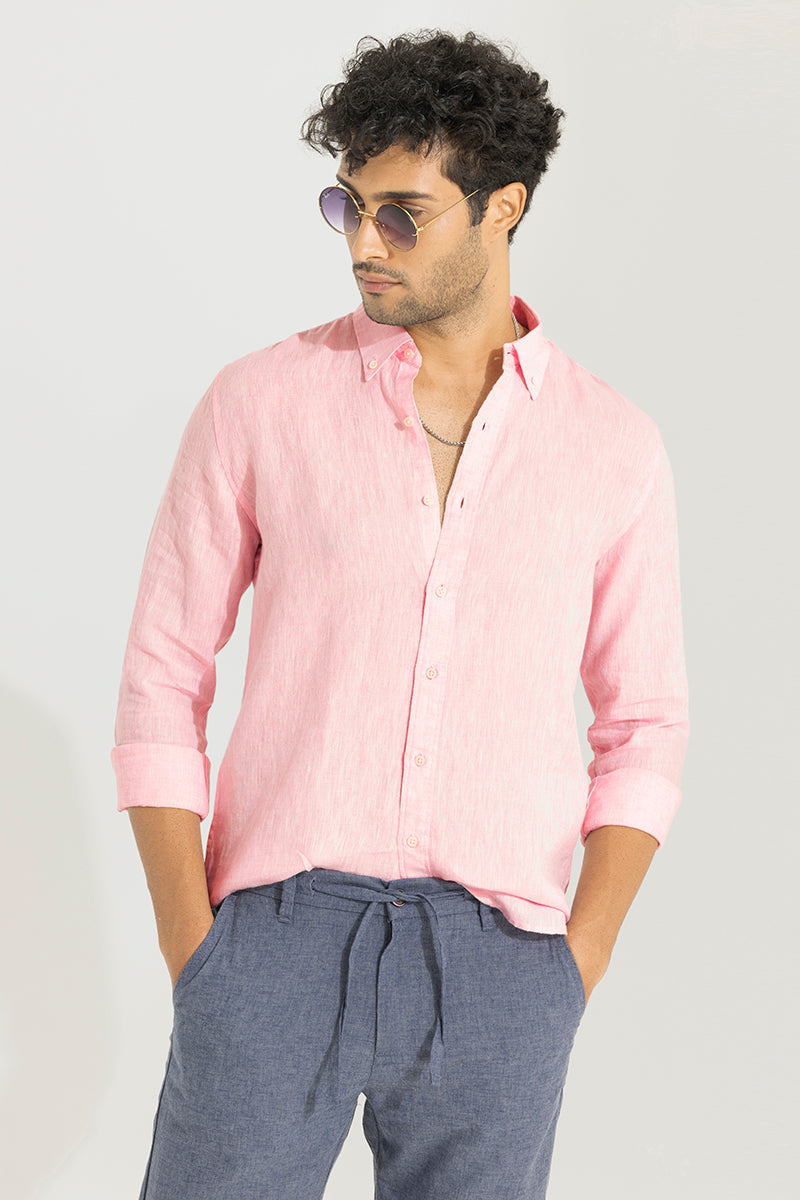 Buy Men's Buoyant Pink Linen Shirt Online | SNITCH