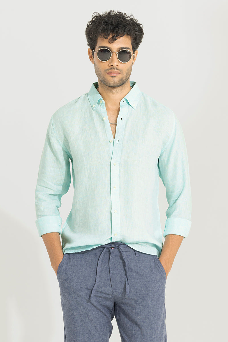 Buy Men's Buoyant Green Linen Shirt Online | SNITCH