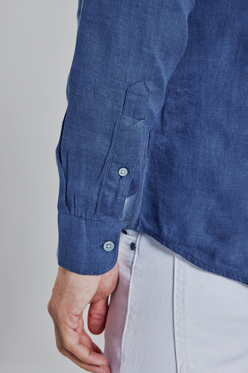 Buy Men's Mould Linen Indigo Blue Shirt Online | SNITCH