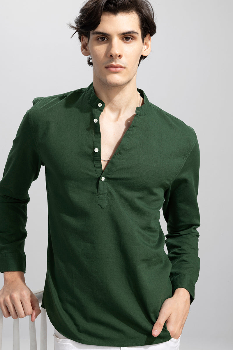 Buy Men's Indo Green Linen Kurta Online | SNITCH