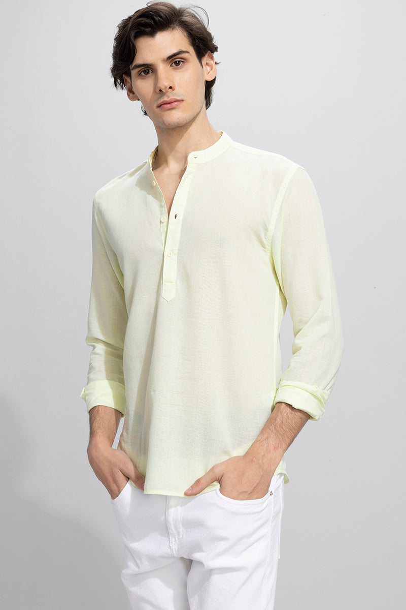 Indo Light Yellow Linen Kurta