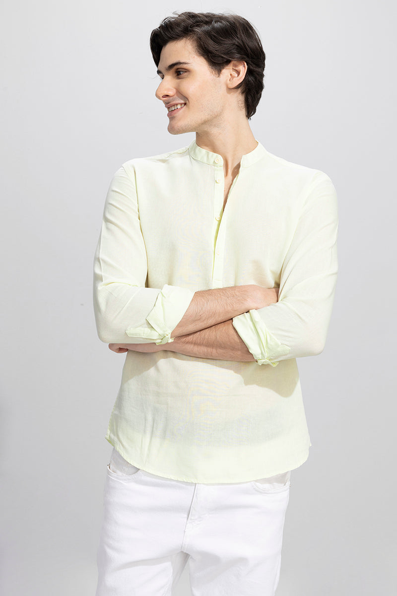 Indo Light Yellow Linen Kurta