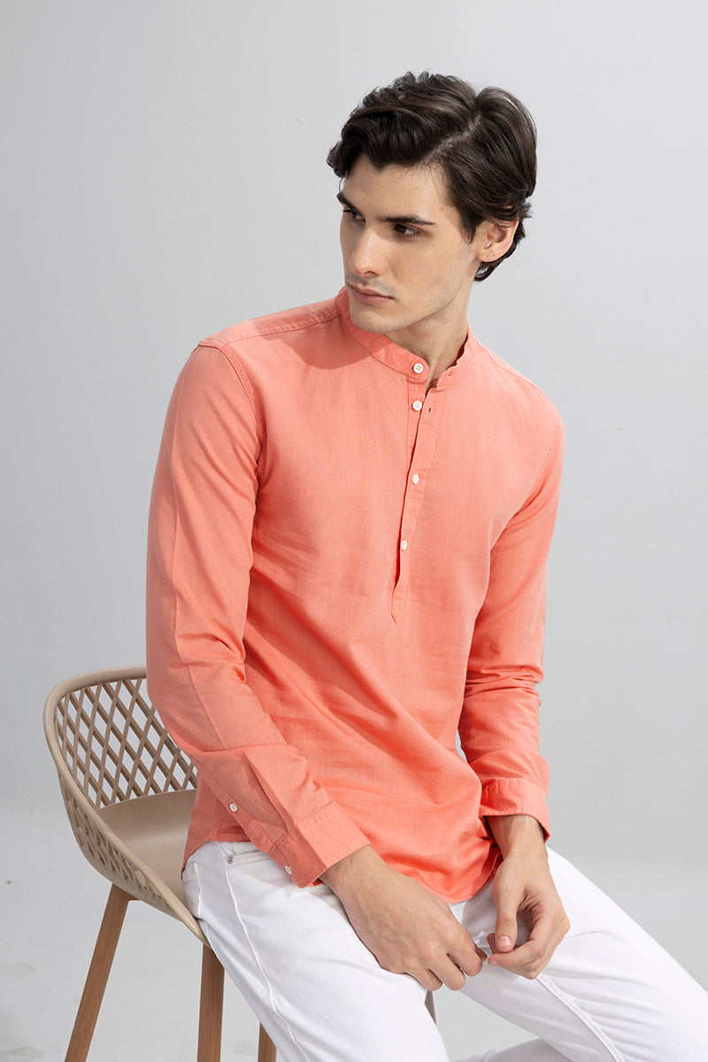 Indo Orange Linen Kurta