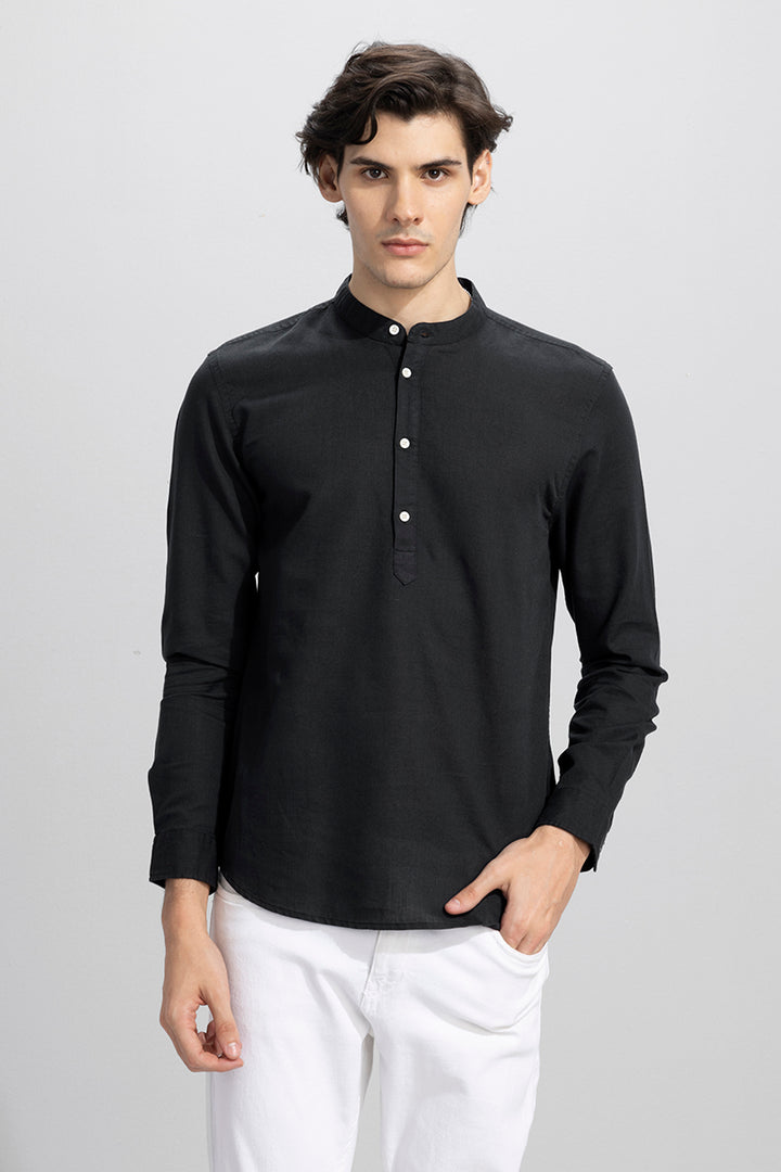 Indo Black Linen Kurta