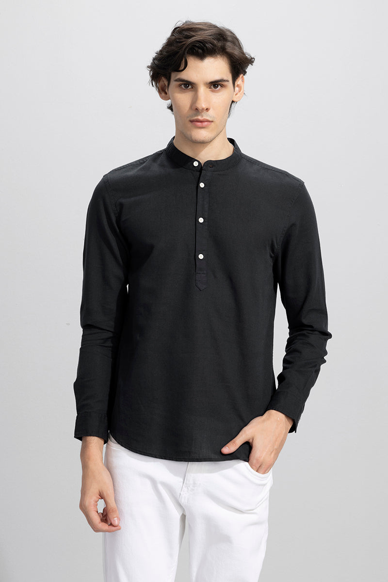 Buy Men's Indo Black Linen Kurta Online | SNITCH