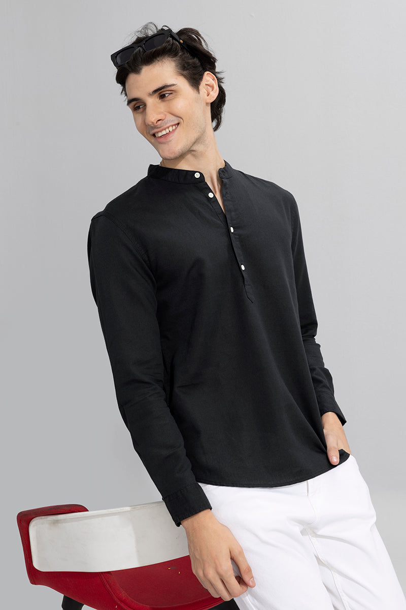 Buy Men's Indo Black Linen Kurta Online | SNITCH