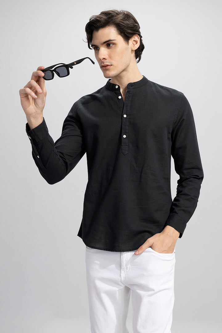 Indo Black Linen Kurta