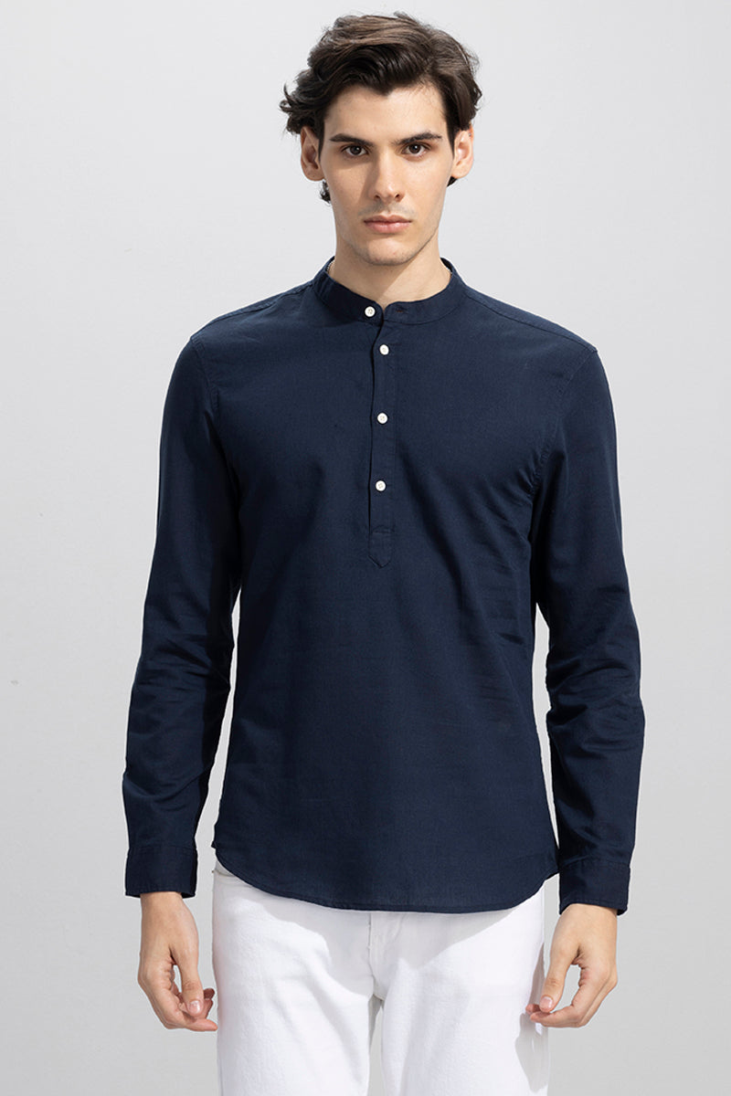 Buy Men's Indo Navy Linen Kurta Online | SNITCH