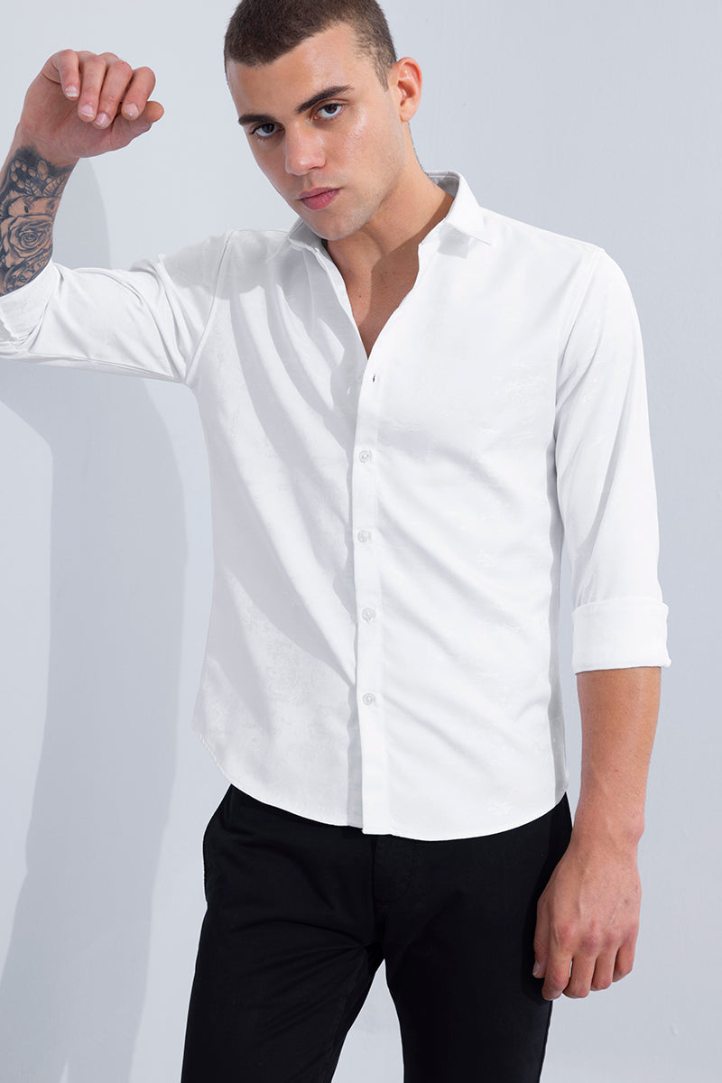 Buy Men's Textured Jacquard White Shirt Online | SNITCH