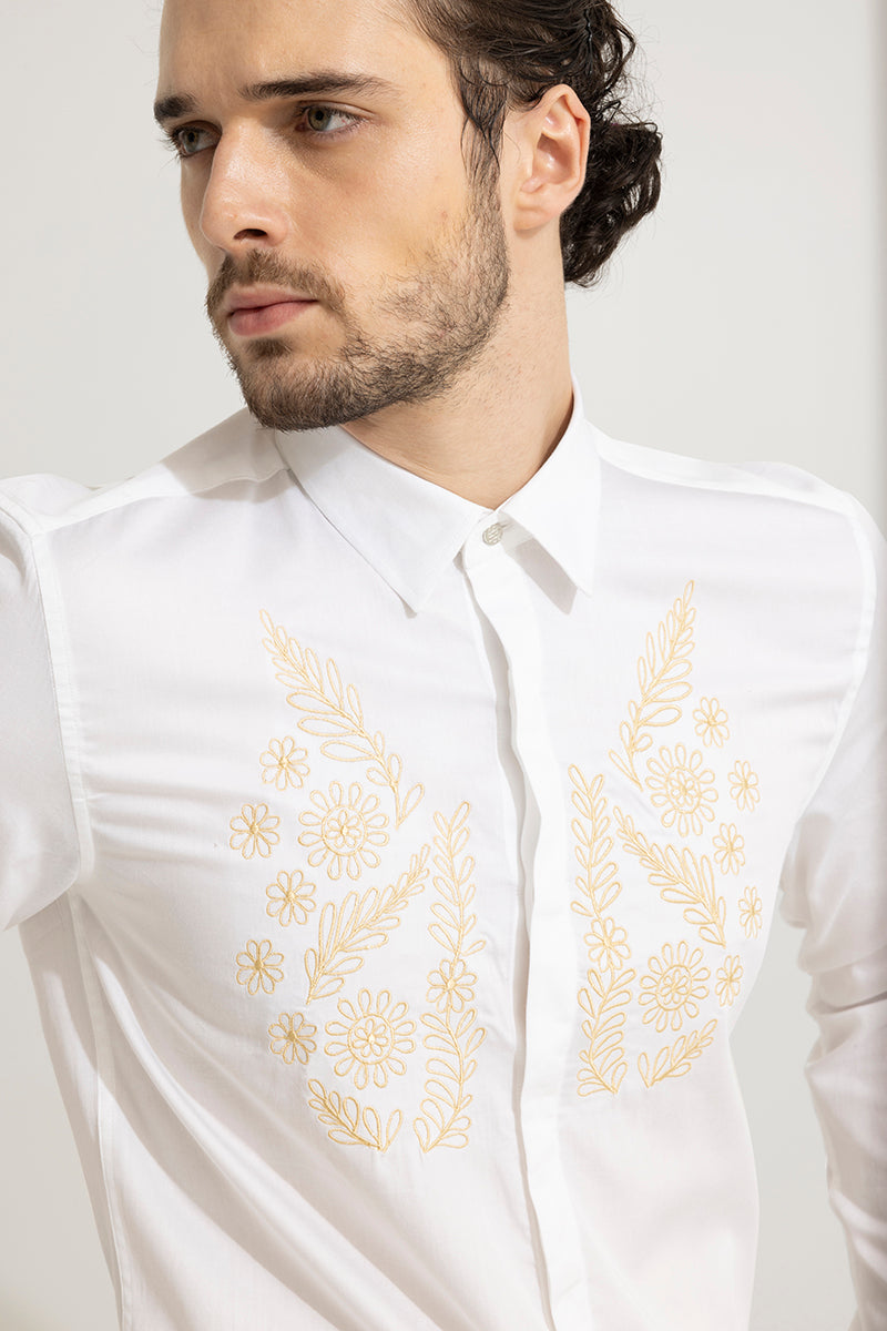 Buy Men's Luna White Embroidery Shirt Online | SNITCH