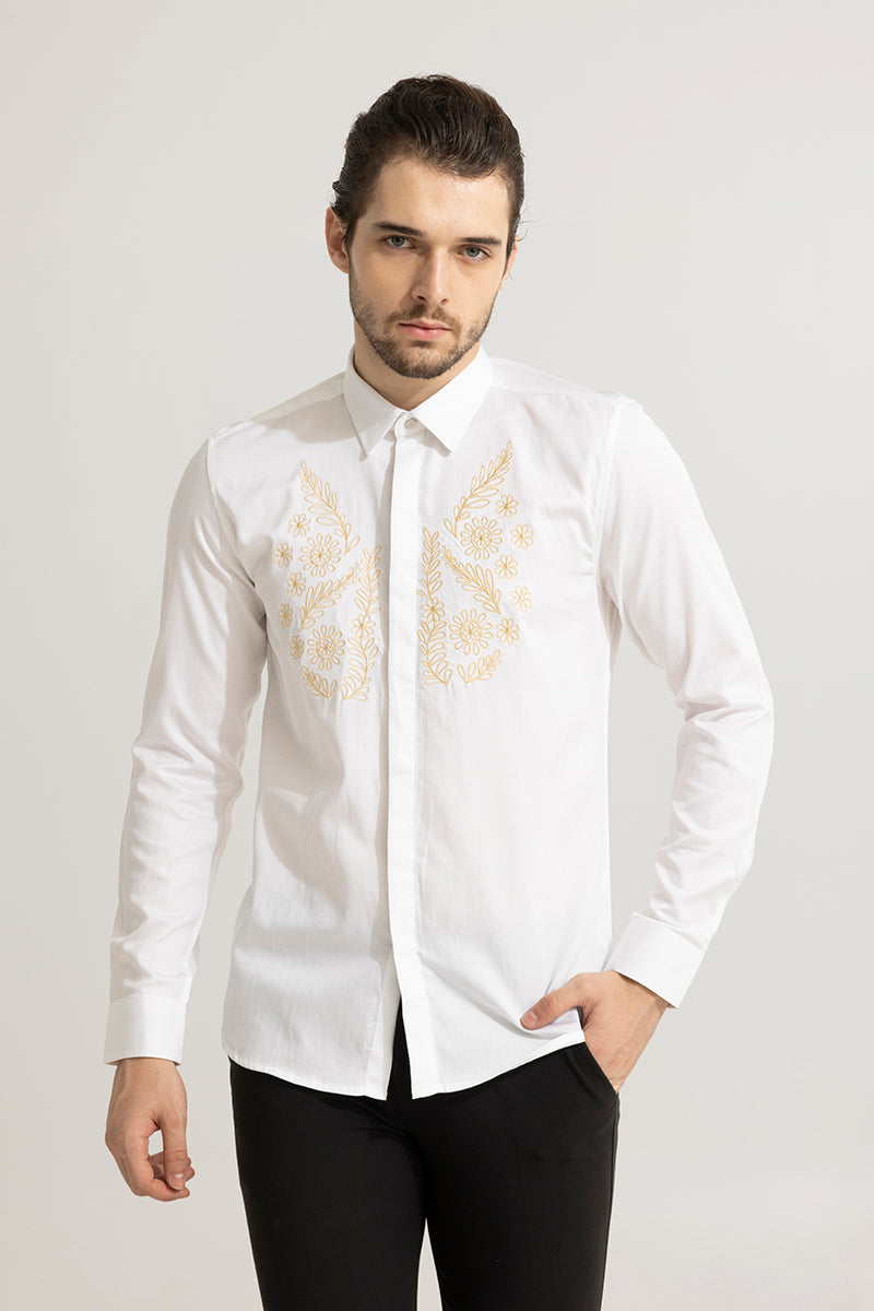 Florists White Embroidery Shirt