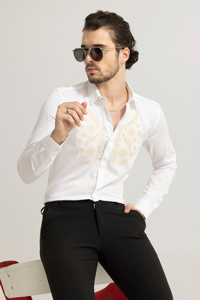 Buy Men's Luna White Embroidery Shirt Online | SNITCH