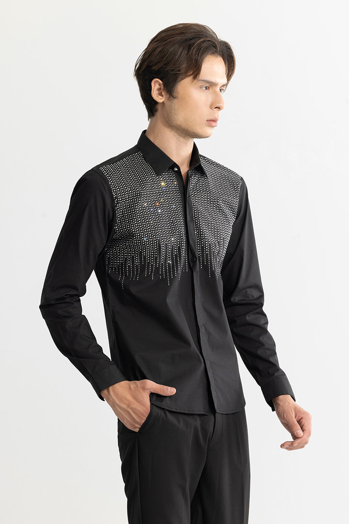 Dripping Beaded Black Shirt