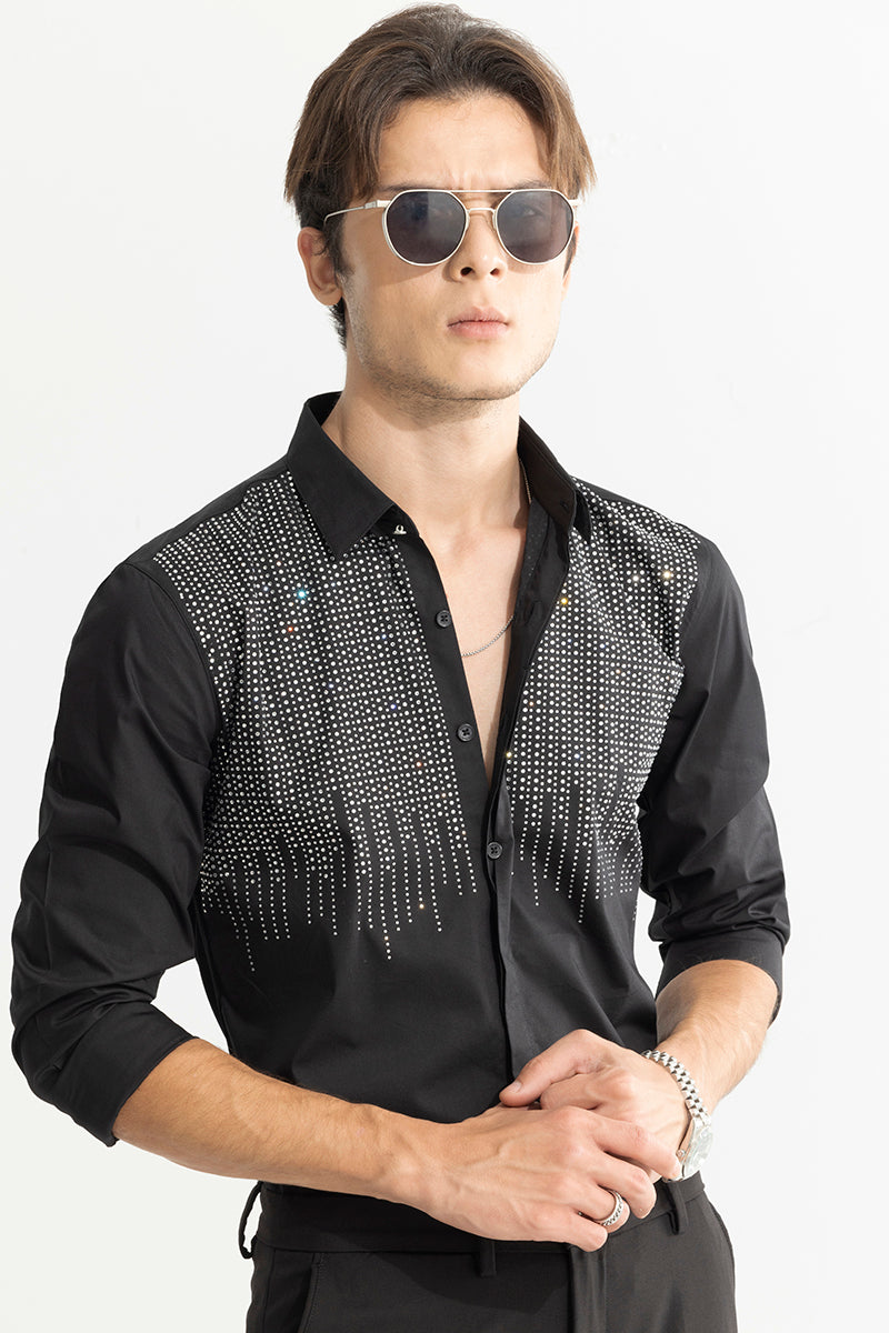 Dripping Beaded Black Shirt