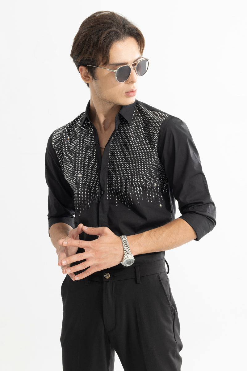 Dripping Beaded Black Shirt