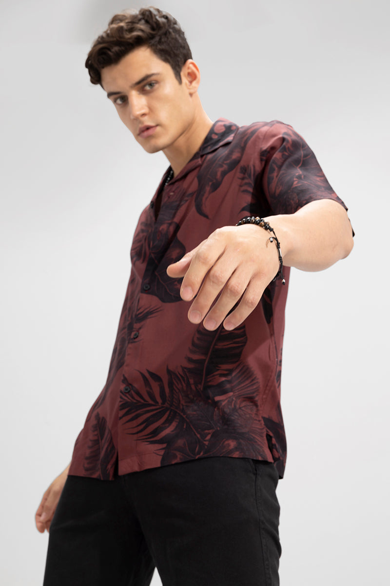 Fronds Maroon Oversized Shirt