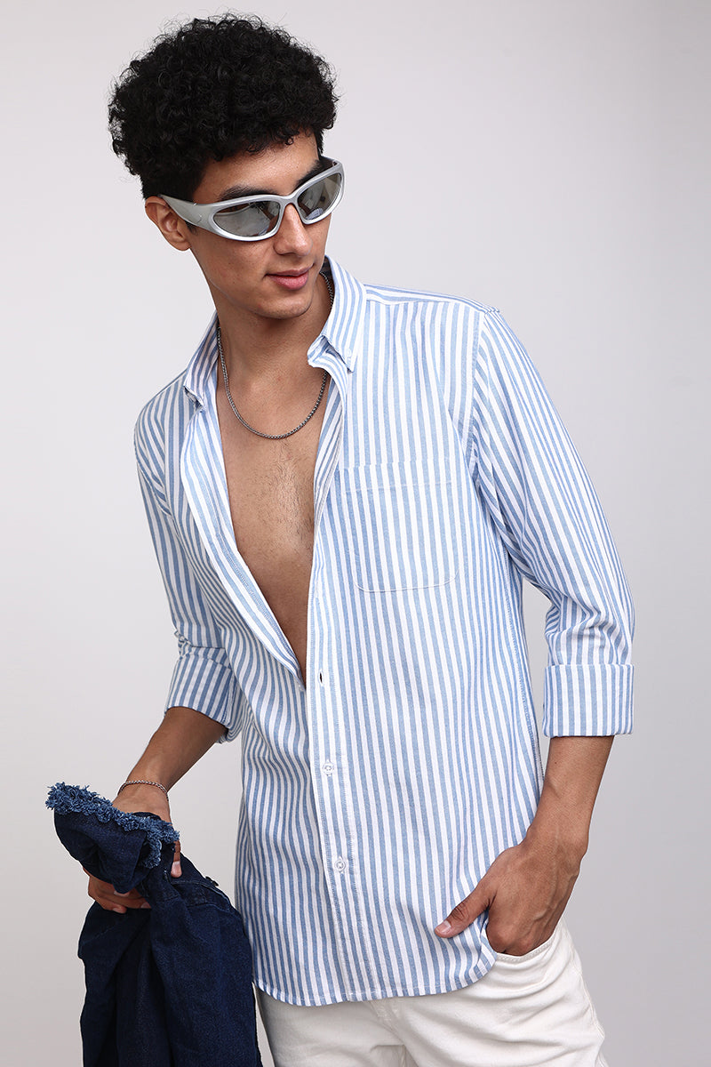 Buy Men's Basic Stripe Blue Shirt Online | SNITCH