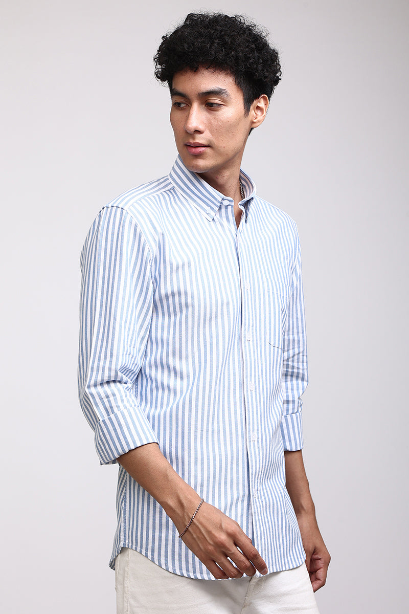 Buy Men's Basic Stripe Blue Shirt Online | SNITCH