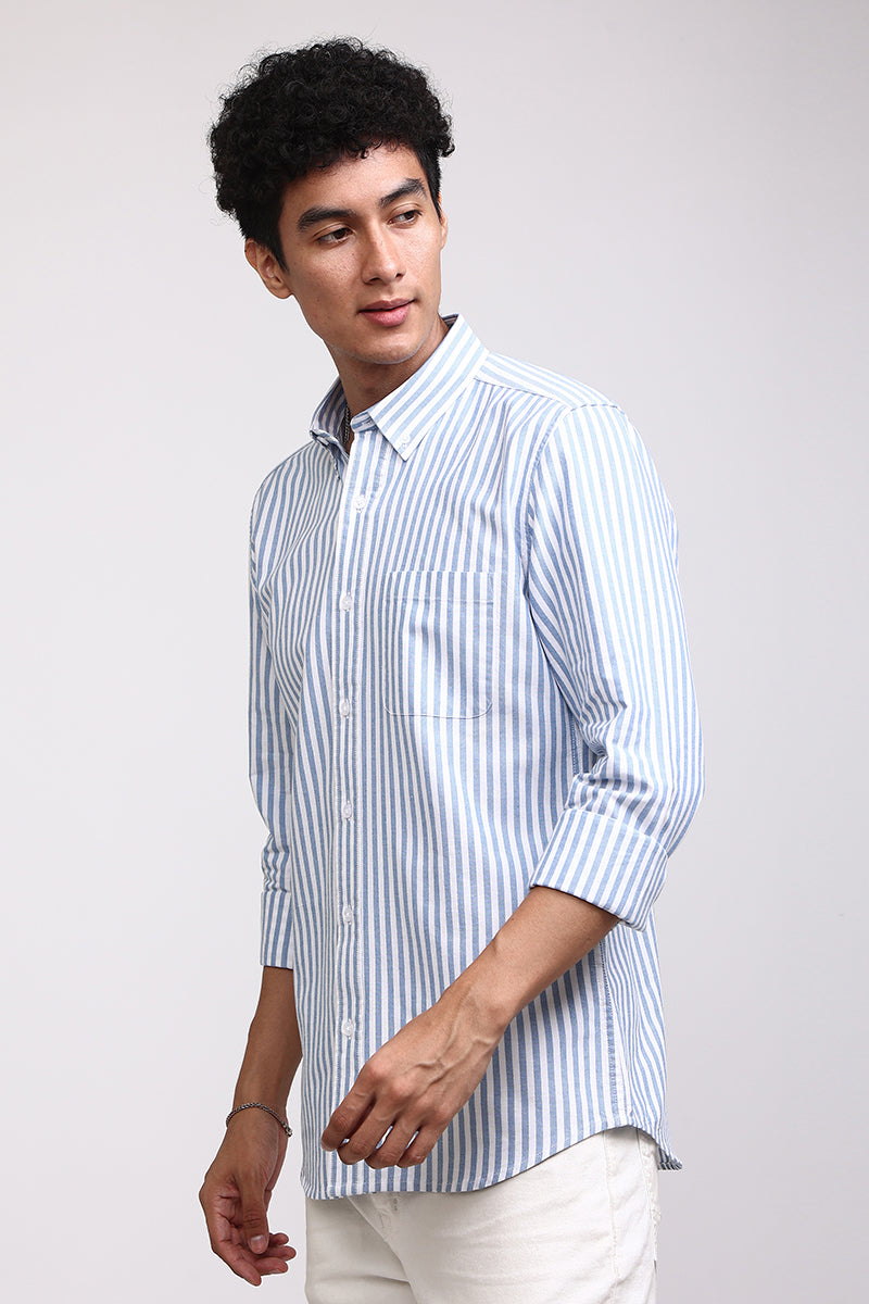 Buy Men's Basic Stripe Blue Shirt Online | SNITCH