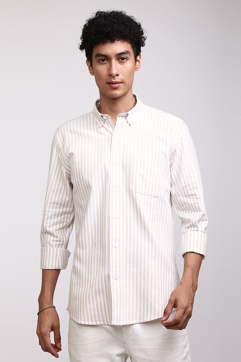 Buy Men's Basic Stripe Beige Shirt Online | SNITCH