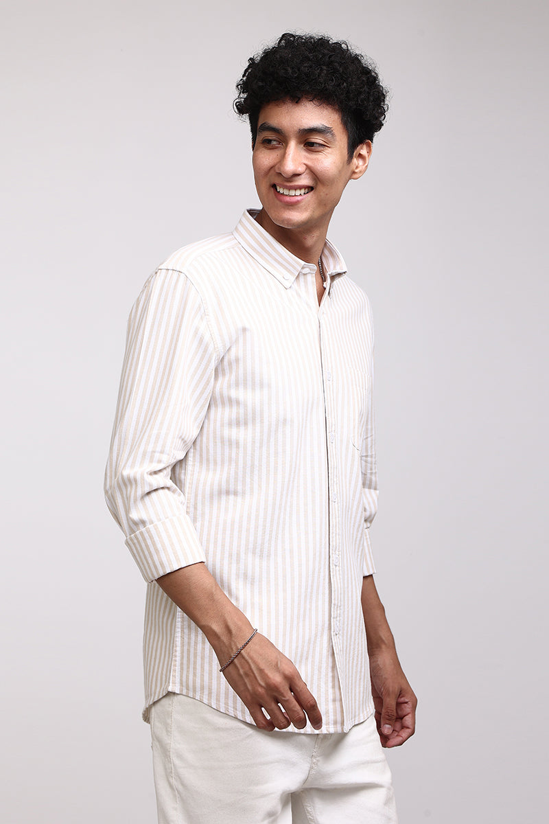 Buy Men's Basic Stripe Beige Shirt Online | SNITCH