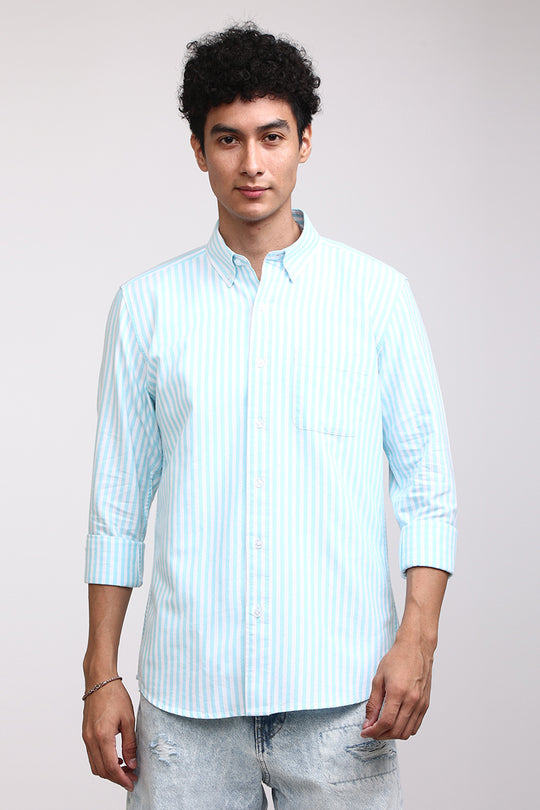 Buy Men's Basic Stripe Mint Blue Shirt Online | SNITCH
