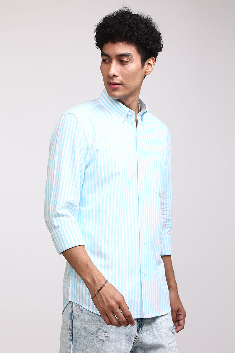 Buy Men's Basic Stripe Mint Blue Shirt Online | SNITCH