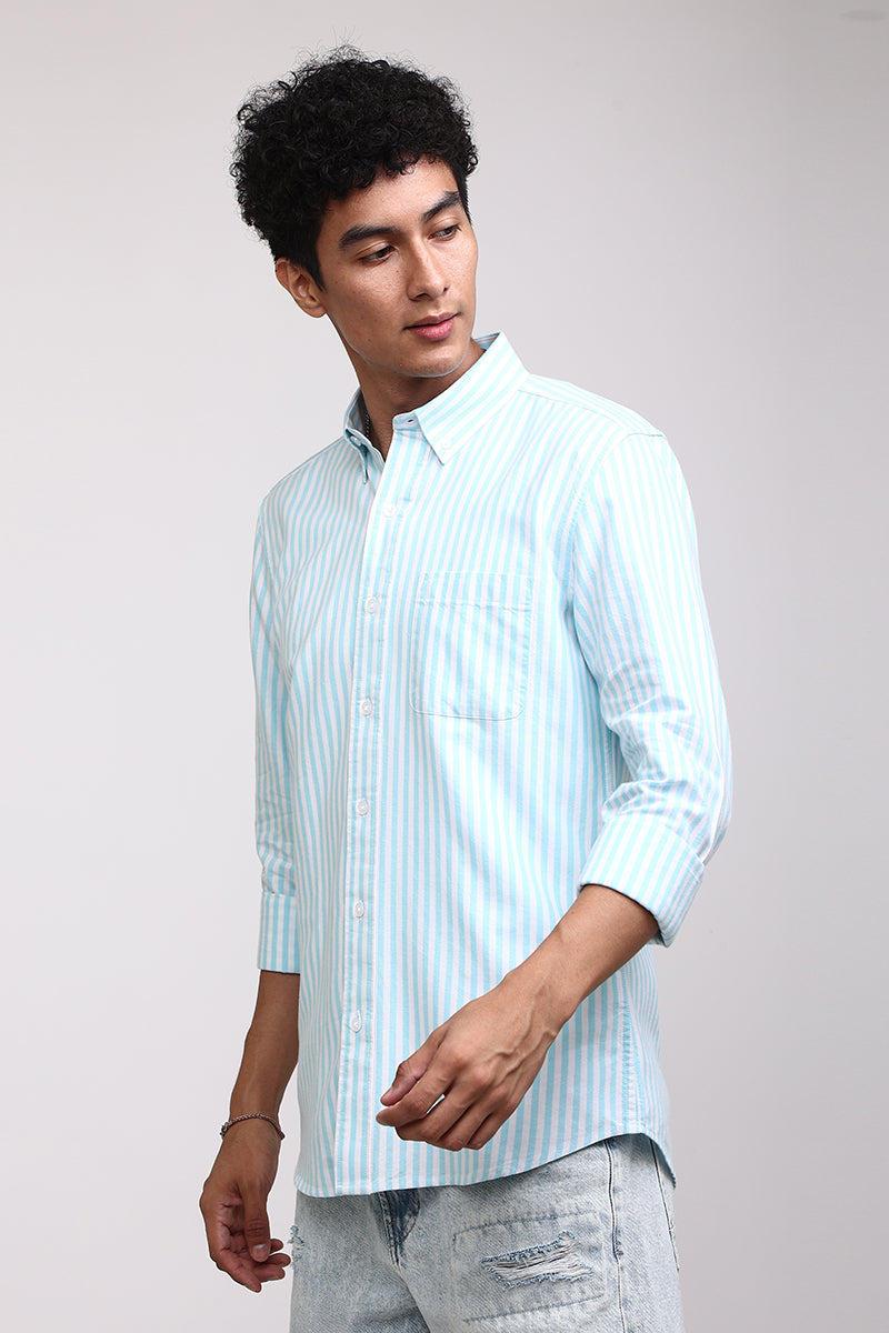 Buy Men's Basic Stripe Mint Blue Shirt Online | SNITCH