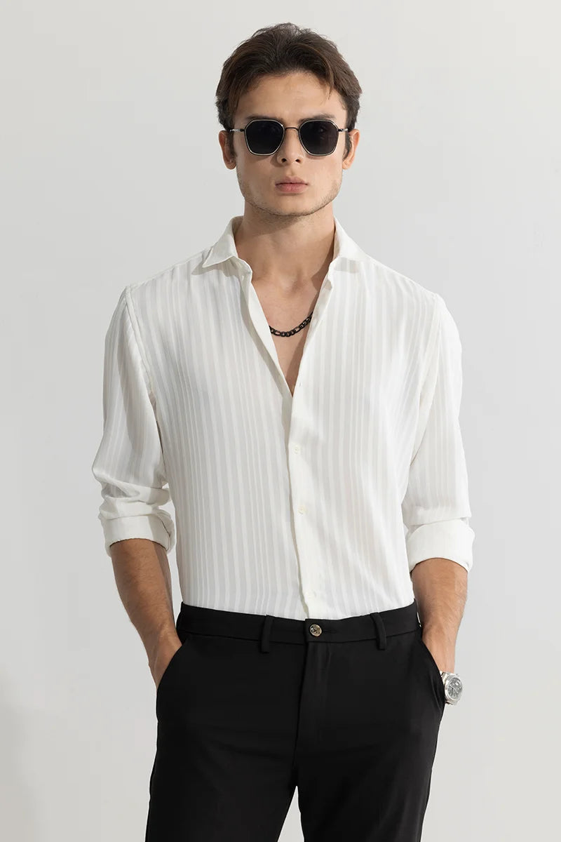 Buy Men's Strato White Textured Shirt Online | SNITCH