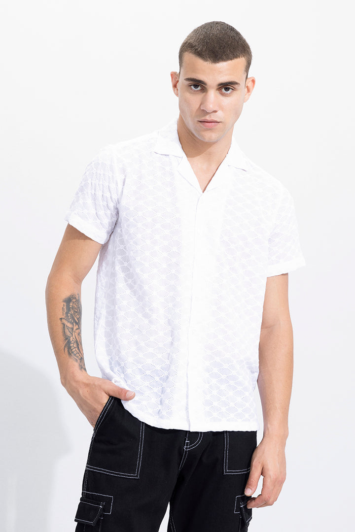 Cross Line White Embroidery Shirt