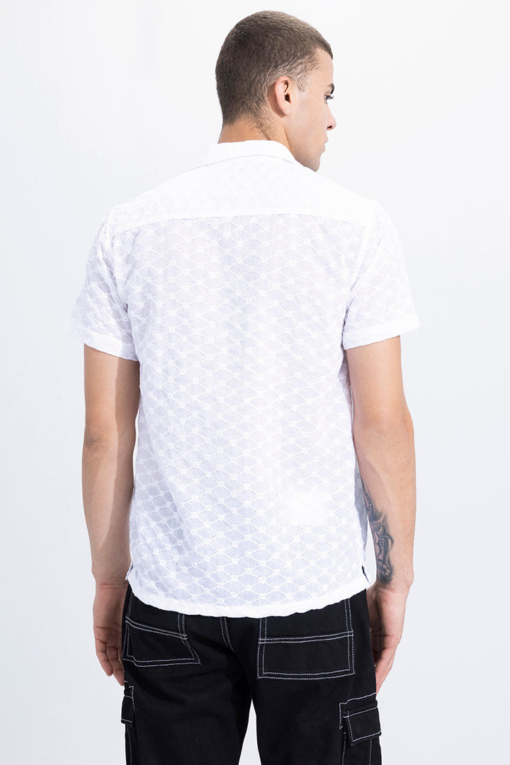 Cross Line White Embroidery Shirt