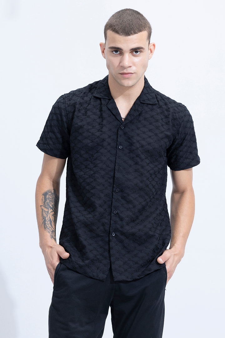 Cross Line Black Embroidery Shirt