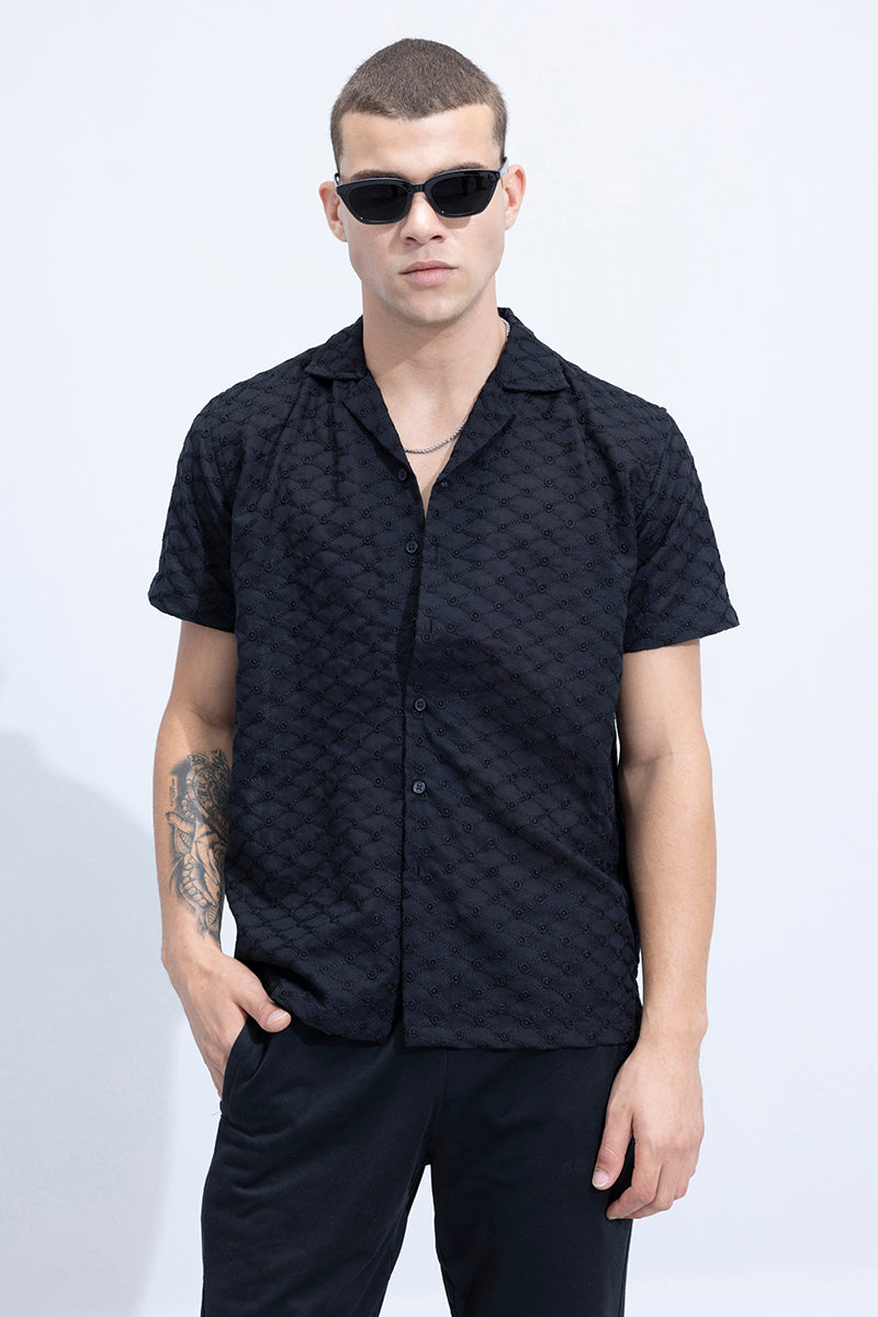 Cross Line Black Embroidery Shirt