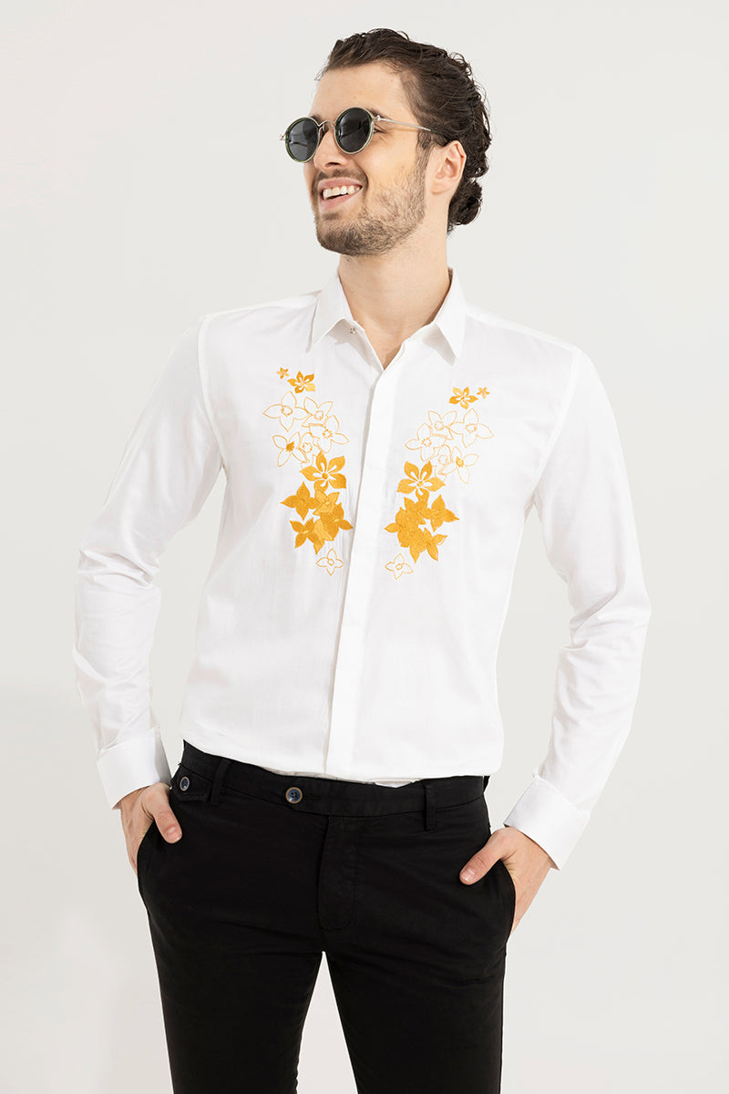 Buy Men's Golden Flower White Shirt Online