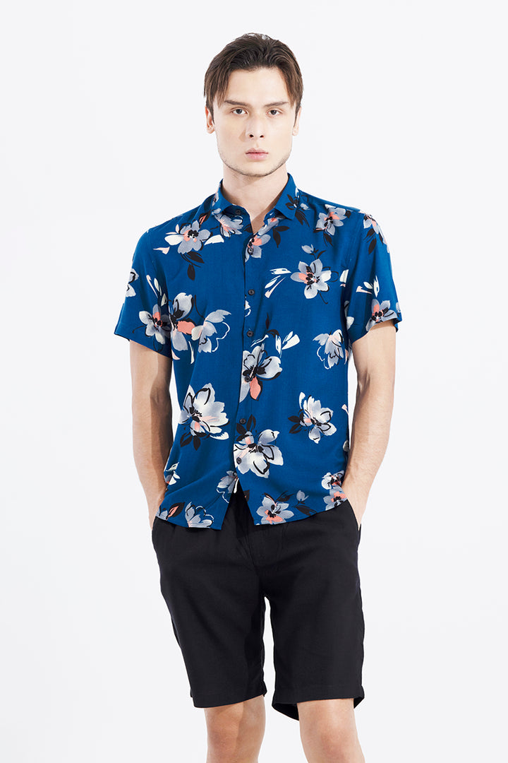 Calendula Flower Blue Shirt