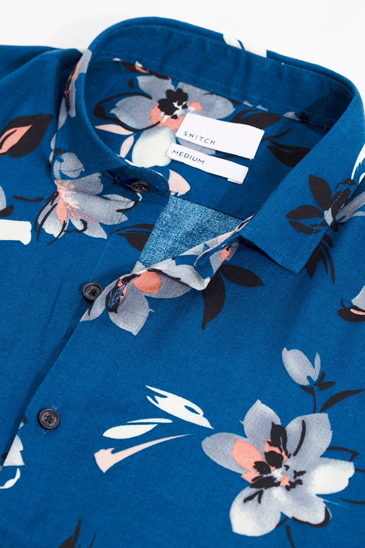 Calendula Flower Blue Shirt