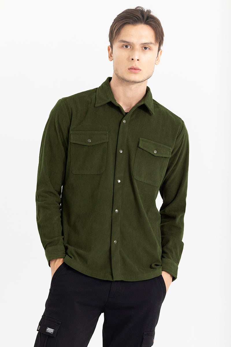 Jezzi Olive Corduroy Overshirt