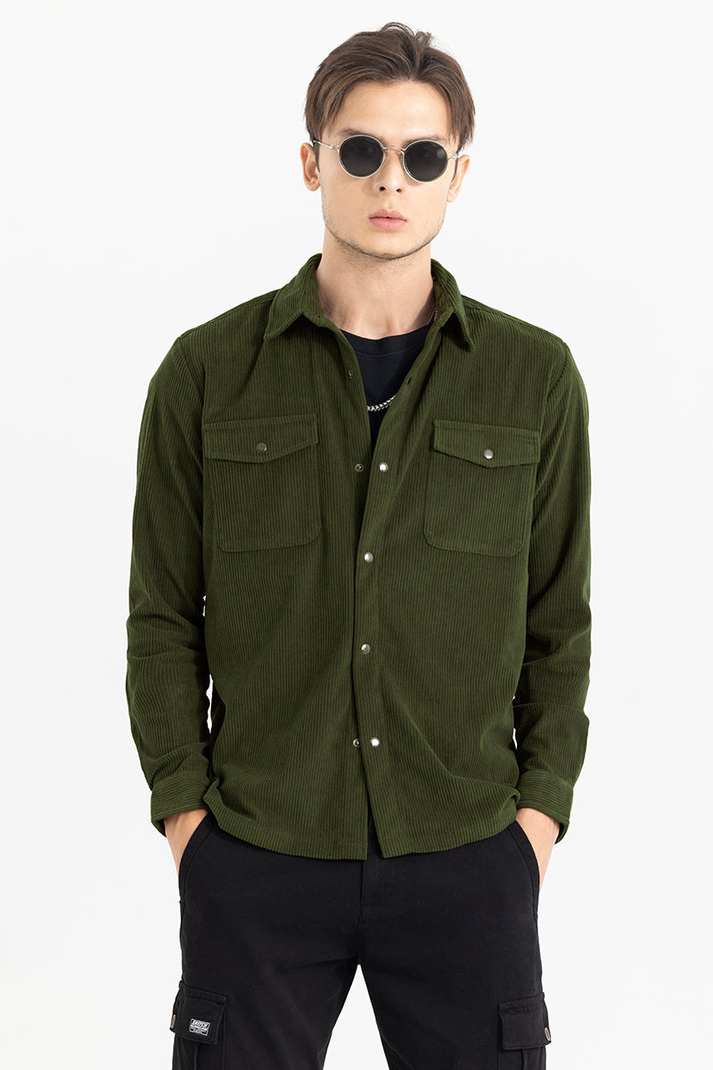 Jezzi Olive Corduroy Overshirt