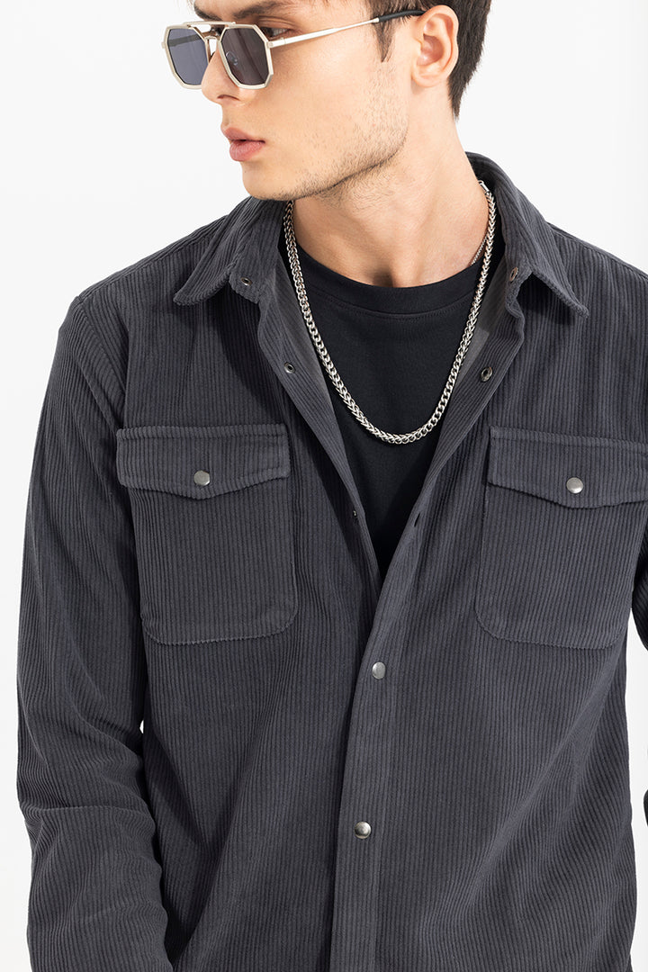 Jezzi Ash Grey Corduroy Overshirt