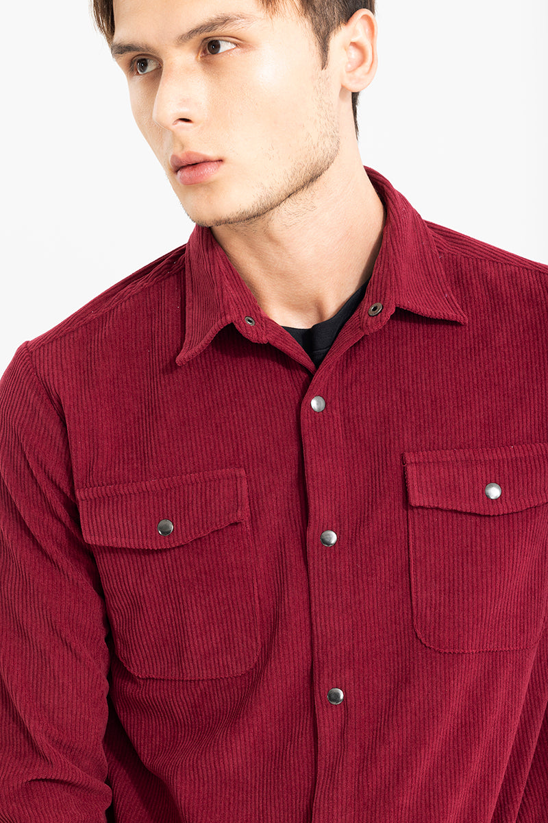 Jezzi Maroon Corduroy Overshirt