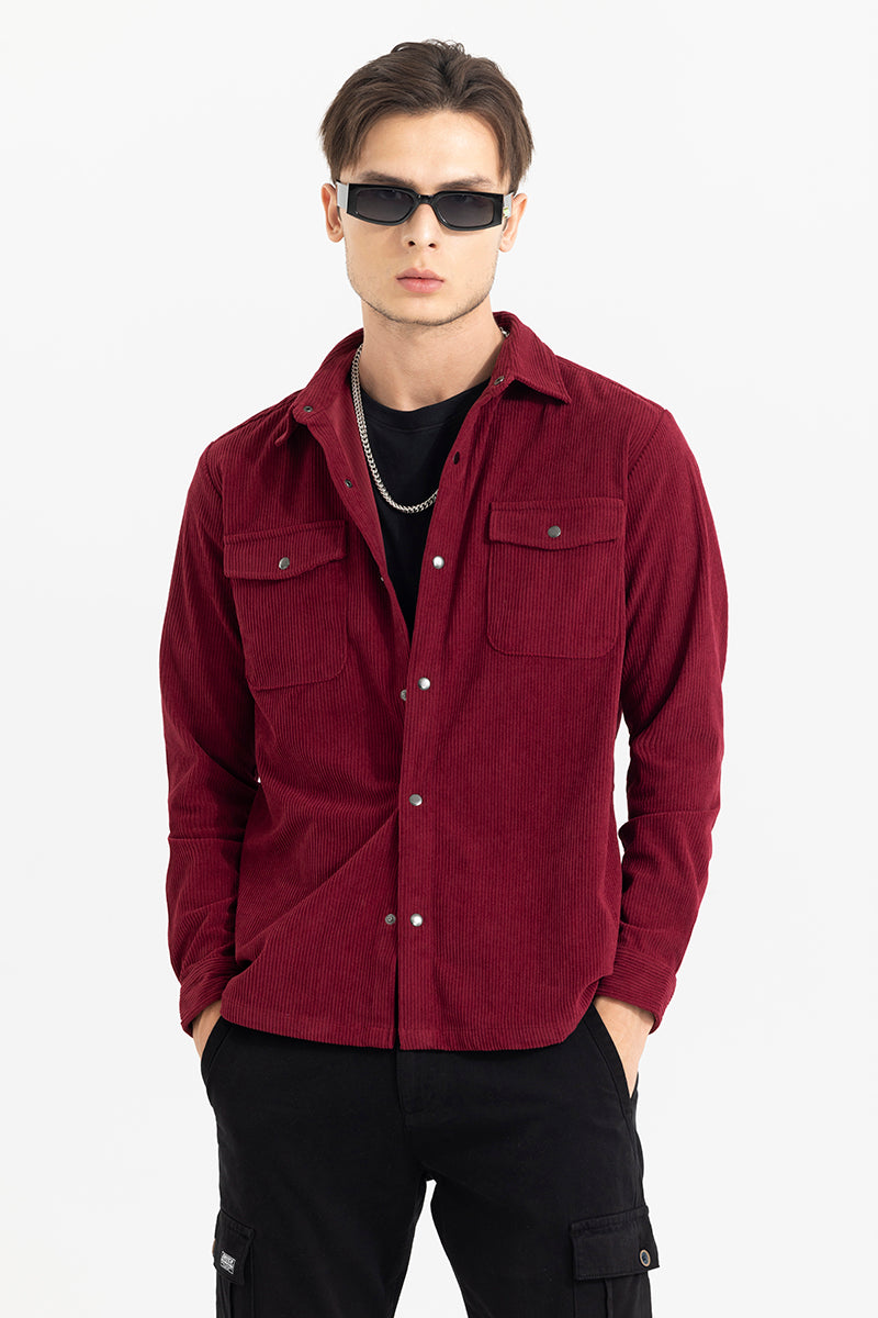 Buy Men's Jezzi Maroon Corduroy Overshirt Online | SNITCH