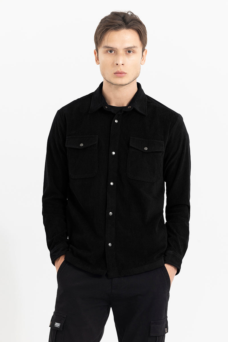 Buy Men's Jezzi Black Corduroy Overshirt Online | SNITCH