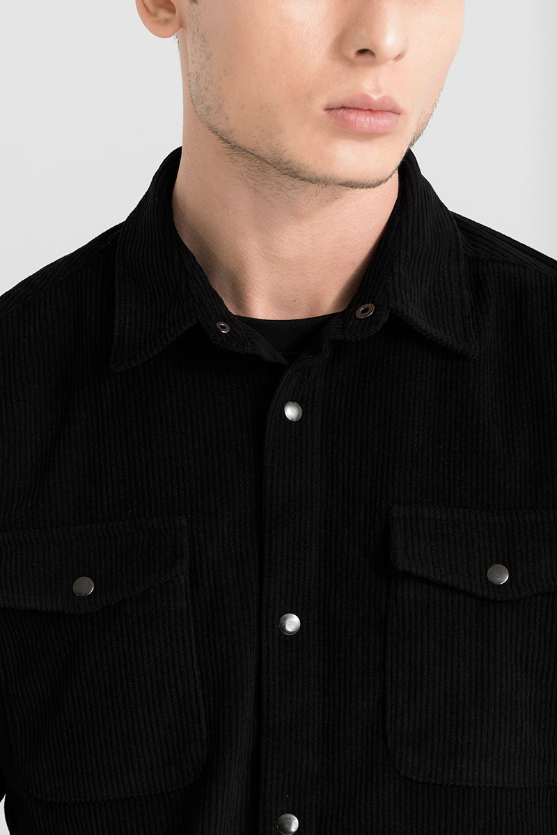 Buy Men's Jezzi Black Corduroy Overshirt Online | SNITCH